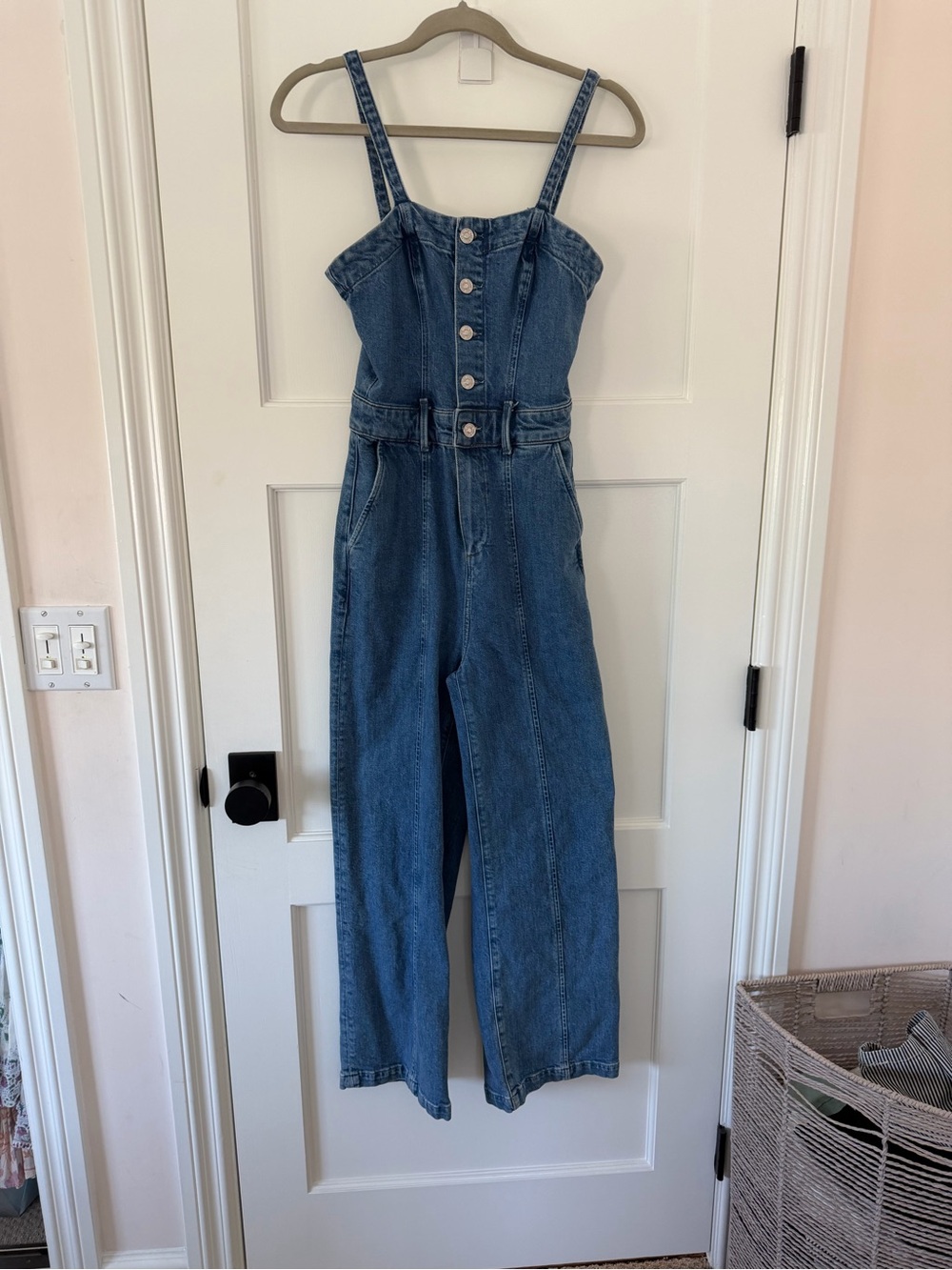 PAIGE Blue Denim Wide-Leg Overalls